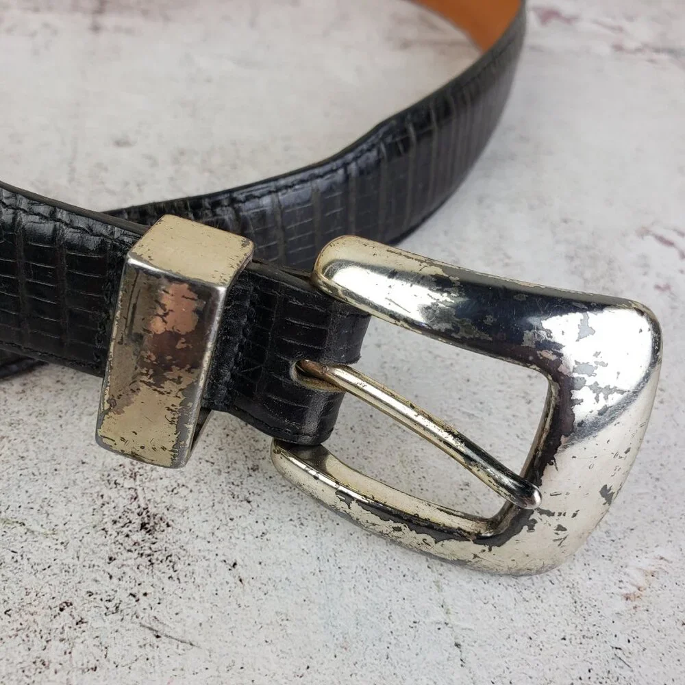 Vintage Brighton ONYX Leather Belt Western Black Croc Texture Patina Rustic Boho